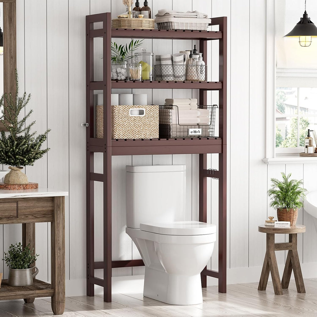 Homykic Over The Toilet Storage, 3-Tier Bamboo Bathroom Shelf, Espresso