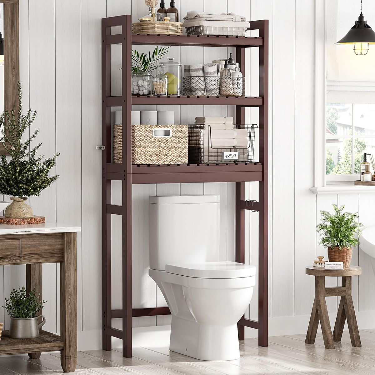 Homykic Over The Toilet Storage, 3-Tier Bamboo Bathroom Shelf, Espresso