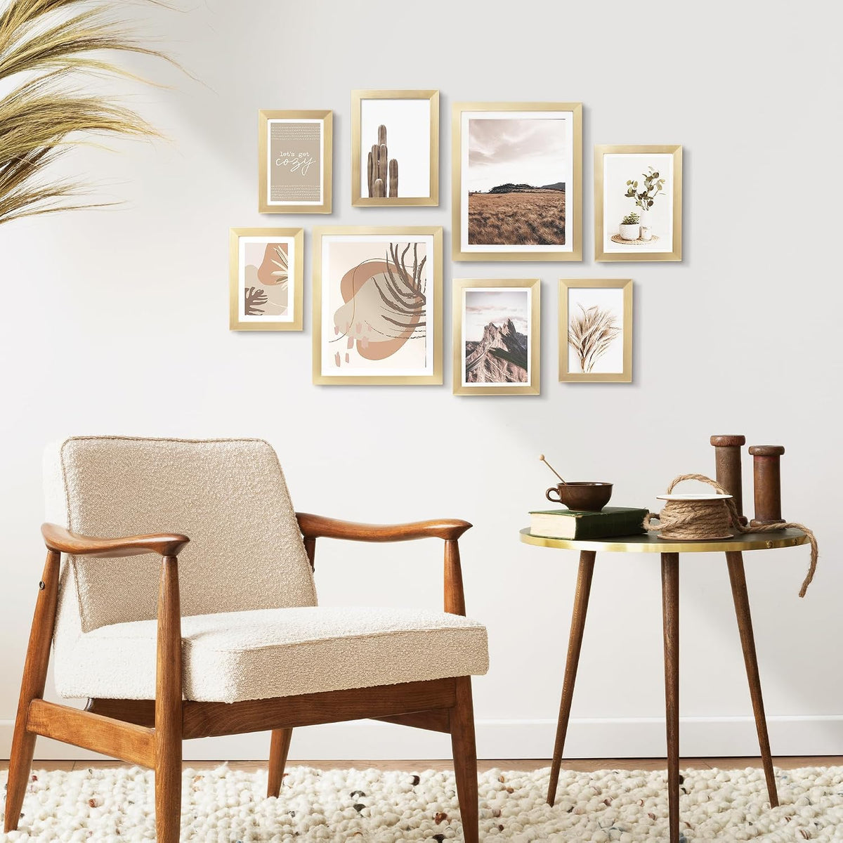 ArtbyHannah Gallery Wall Frame Set, 8 Pack Neutral Wall Decor, Gold, Small