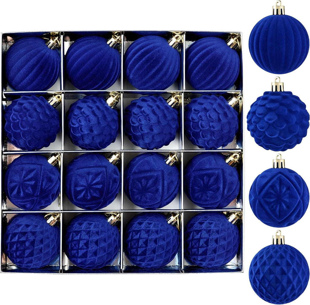BLEUM CADE 16Pcs Blue Velvet Shatterproof Christmas Ball Ornaments