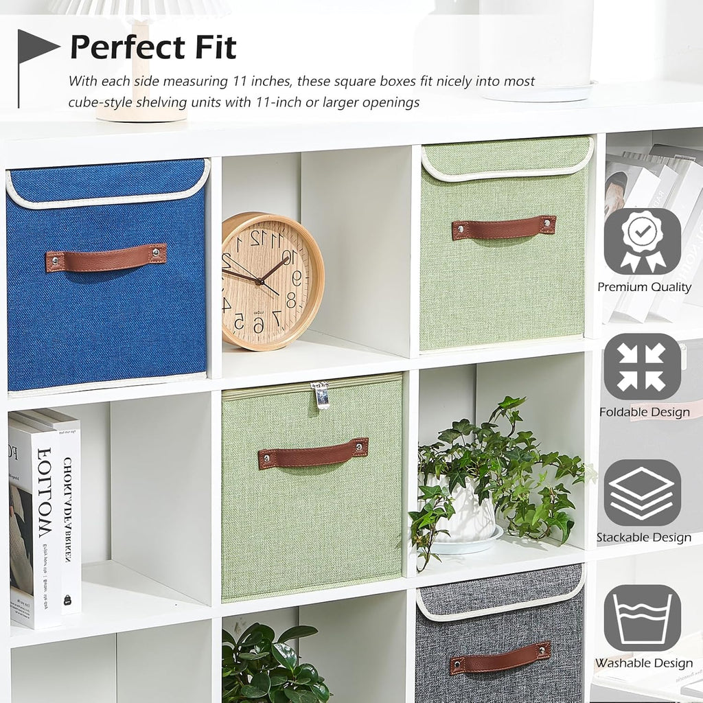 4PCS Storage Cubes with Lids Cotton Linen Fabric Bins Boxes