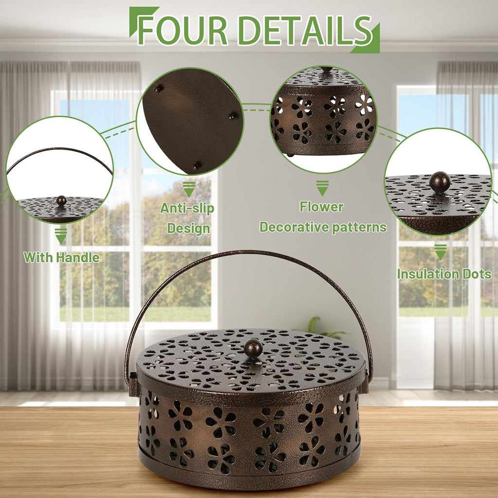 Portable Iron Mosquito Coil Holder with Handle, Bronze