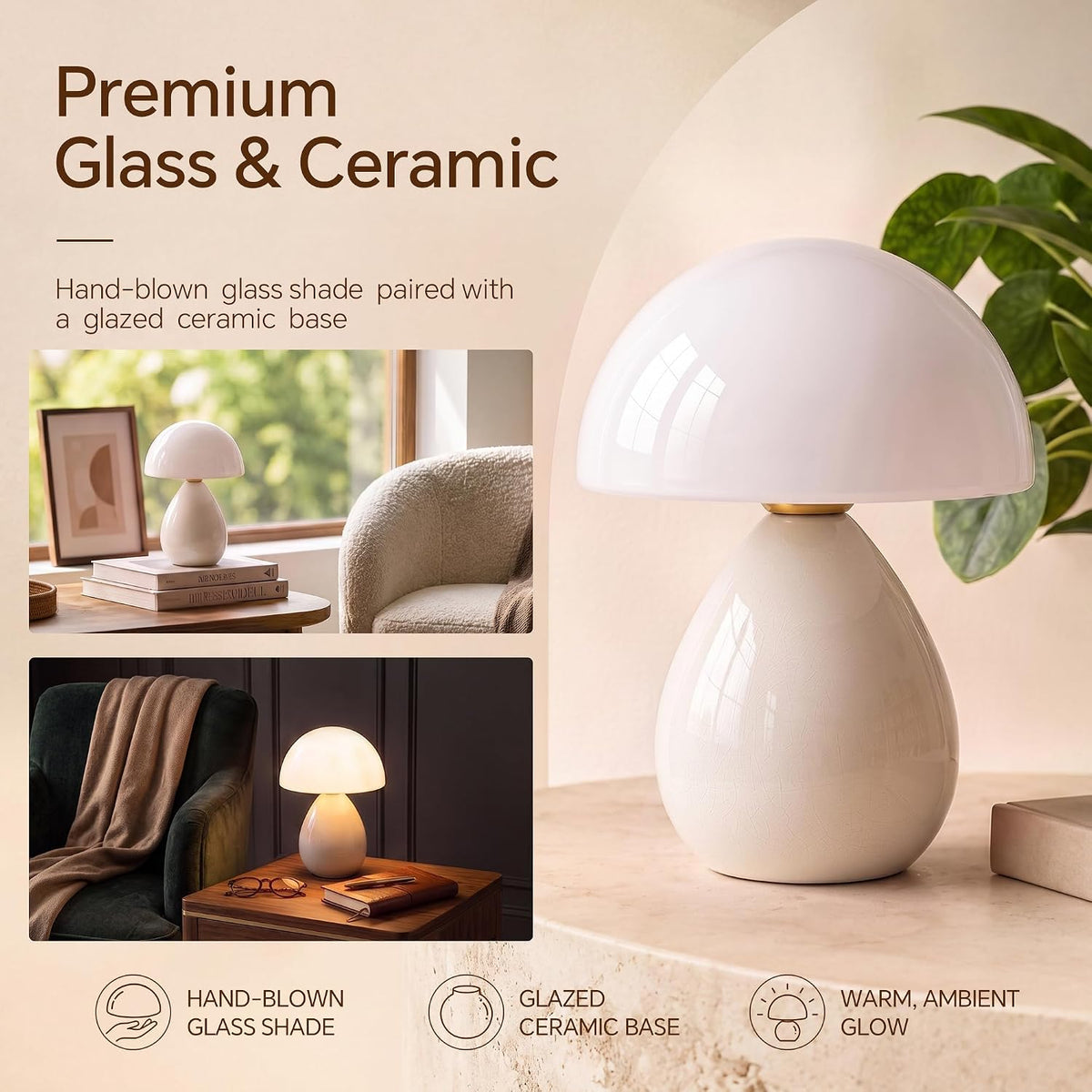 Dawnwake Mushroom Lamp Table Lamp for Bedroom-Small Desk Table Lamps,Cream