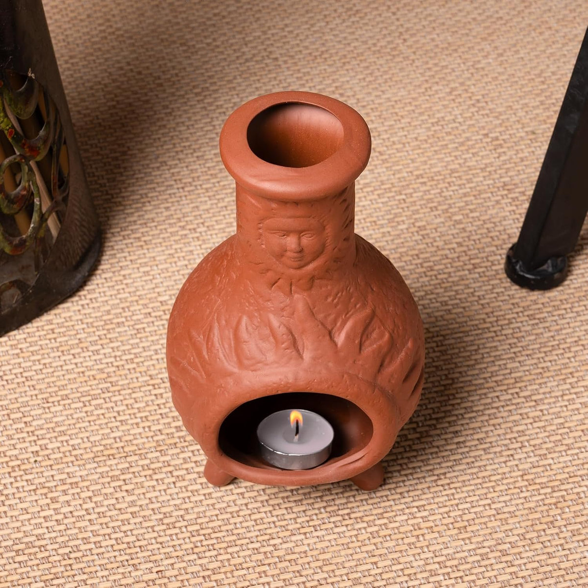 MOUGIGI Sun Face Terracotta Palo Santo Holder,Mini Chiminea Incense Burner