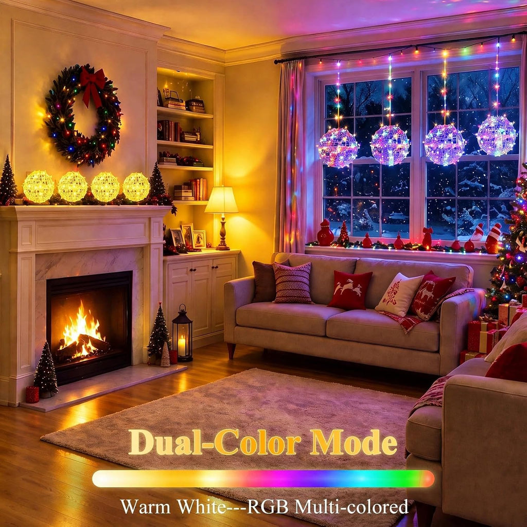 8 Pack 7.9" Christmas Light Balls Outdoor, Warm White & Multicolor