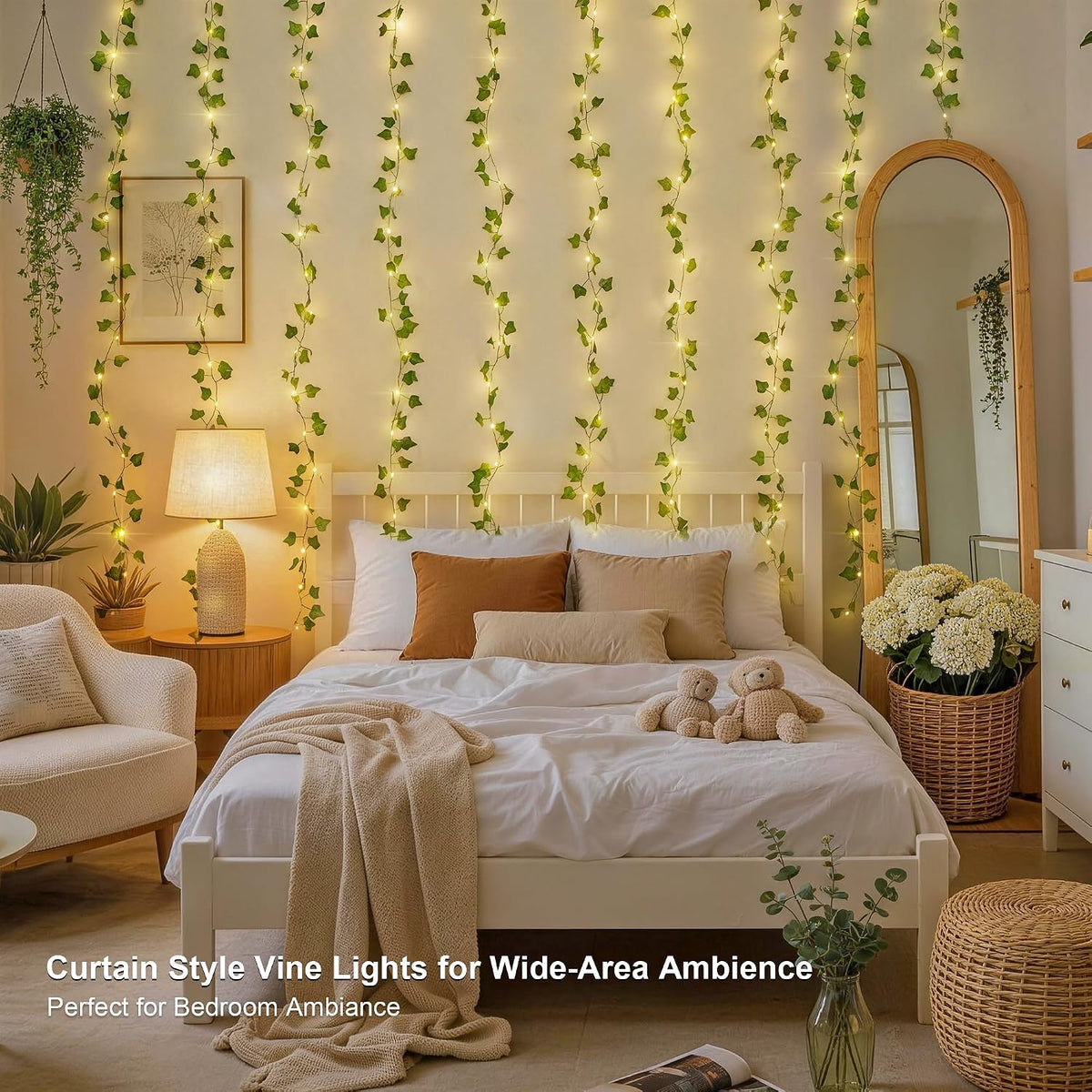 JMEXSUSS 200 LED Ivy Vine Lights, Fairy Curtain Lights USB & Battery Operated with Remote, 6.5x6.5ft Vines with Fairy String Lights for Bedroom, Dorm, Classroom, Wedding, Indoor, Outdoor Decor