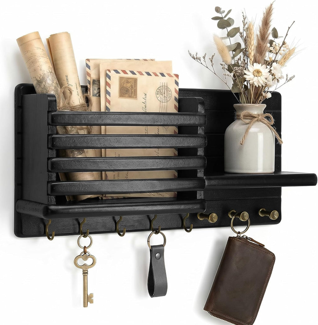 Rebee Vision Key Holder Wall Mount with 8 Key Hooks for Rome Decor, Black