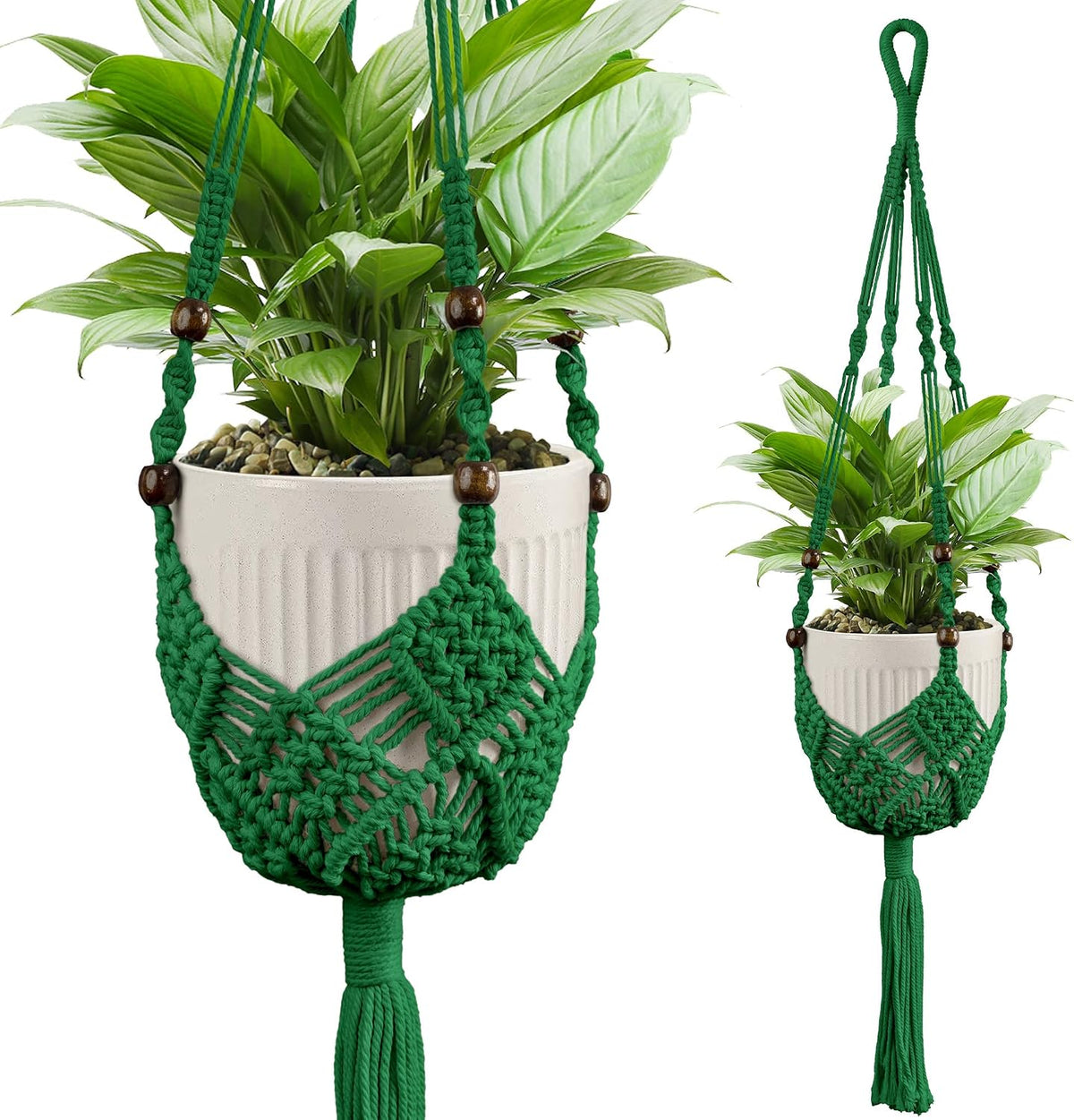 Macrame Plant Hanger - Fits 3-6 Inch Pots, Set of 2, Green