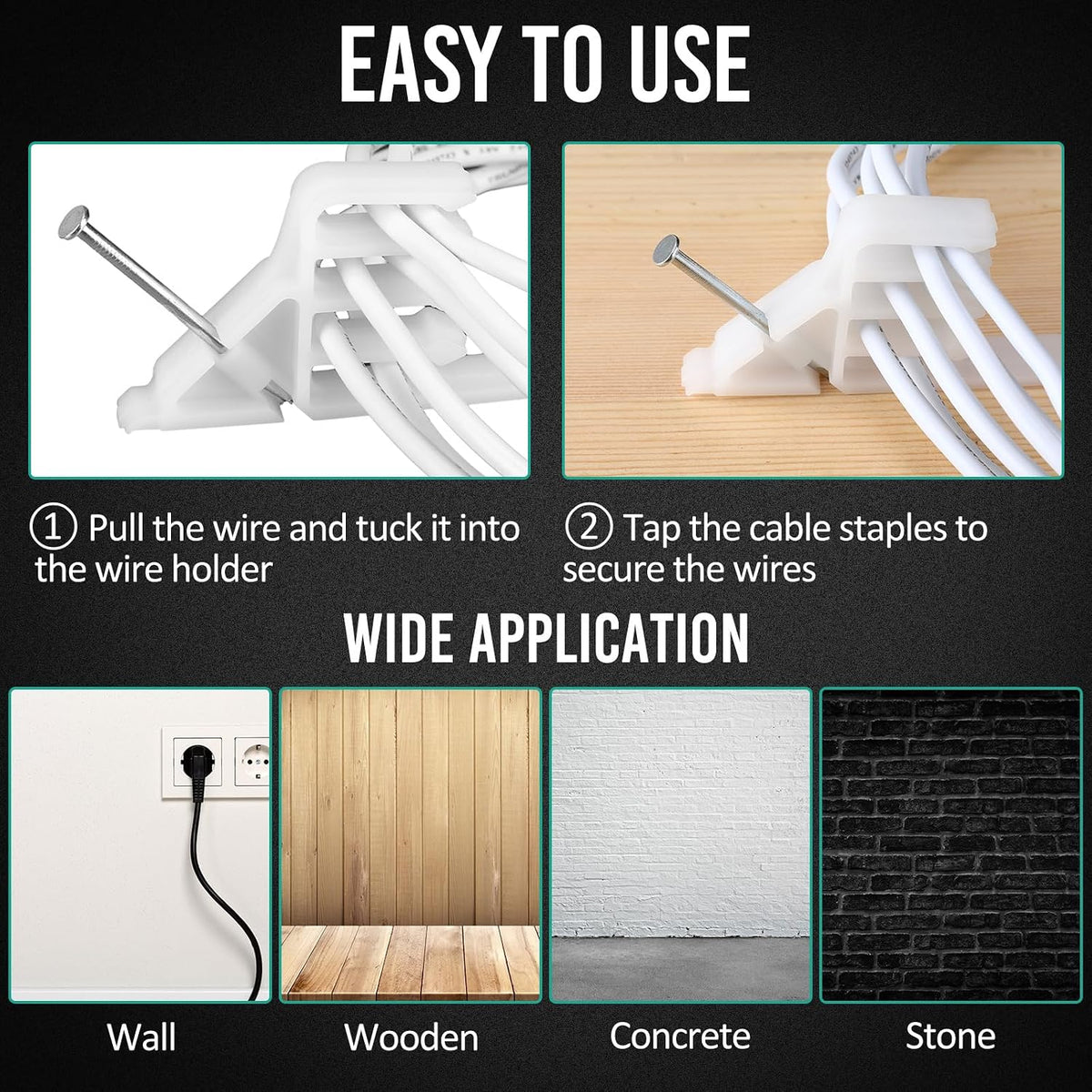 1 Pcs Cable Stacker Wire Staples, Plastic Clips with Nail, White
