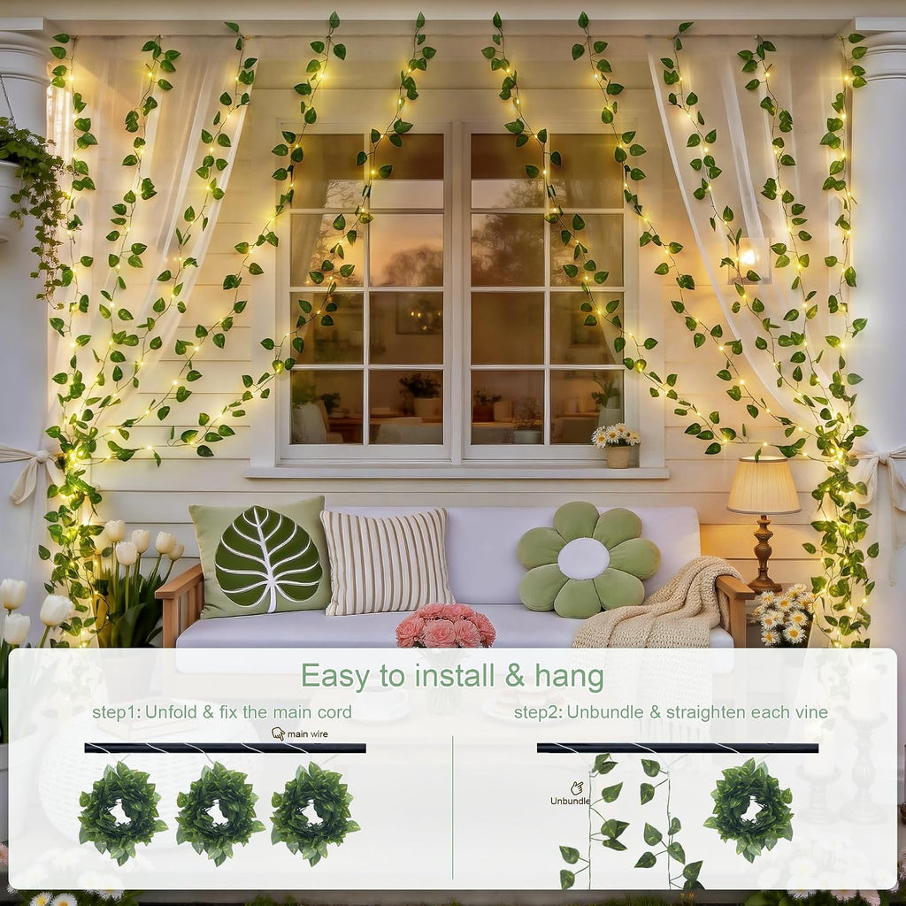 JMEXSUSS 200 LED Vine Lights, Pothos Vines with Fairy Lights Curtain