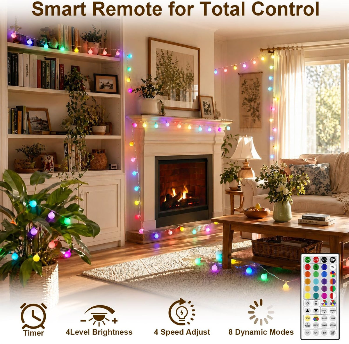 16.5ft 50LED Indoor String Lights with Remote, 24 Colors+Warm White String Lights Bedroom USB Powered, Color Changing Christmas Lights Hanging for Dorm Classroom, Party, Patio, Wall, Christmas Decor