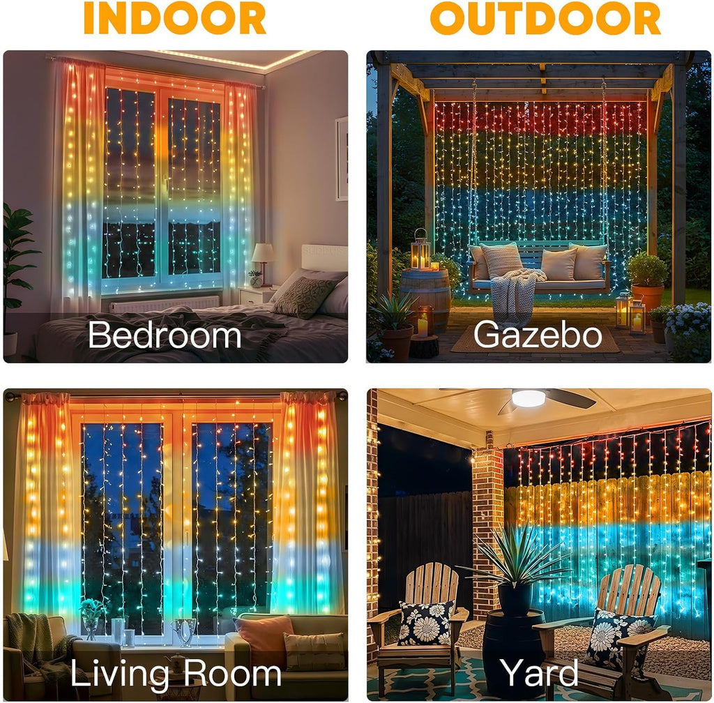 suddus Curtain Lights, 300 Led 9.8 * 9.8ft Sunset Curtain Fairy Lights