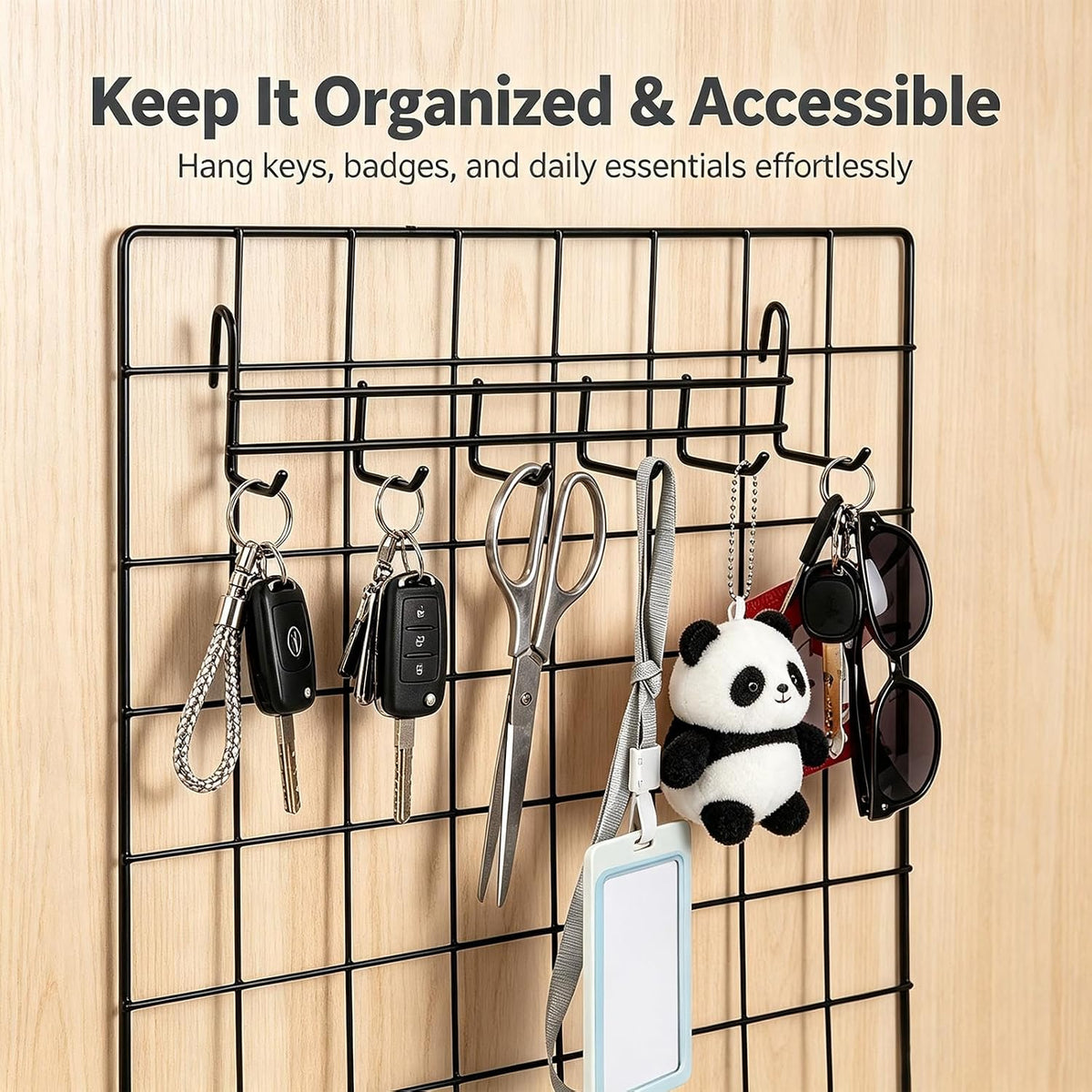 4 Pack Metal Grid Wall Hanging Hooks, Grid Wall Accessories, Heavy Duty Storage Hooks Rack for Door Back Wall Mount Storage and Display, Hook Attachment for Wire Shelving (4 x Hanging Hooks（Black）)