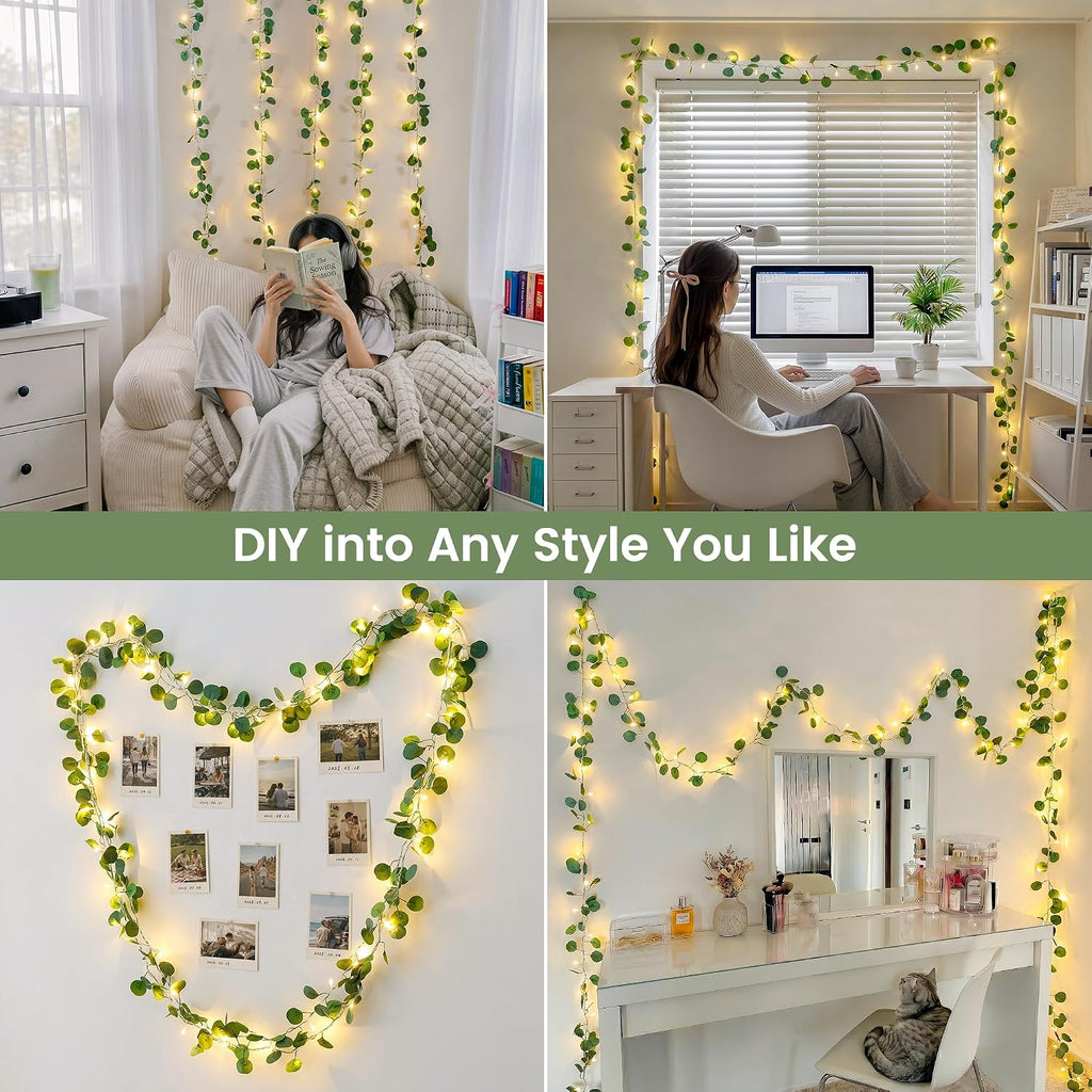 HEYFUNi 23FT Eucalyptus Garland with String Lights, Plug in