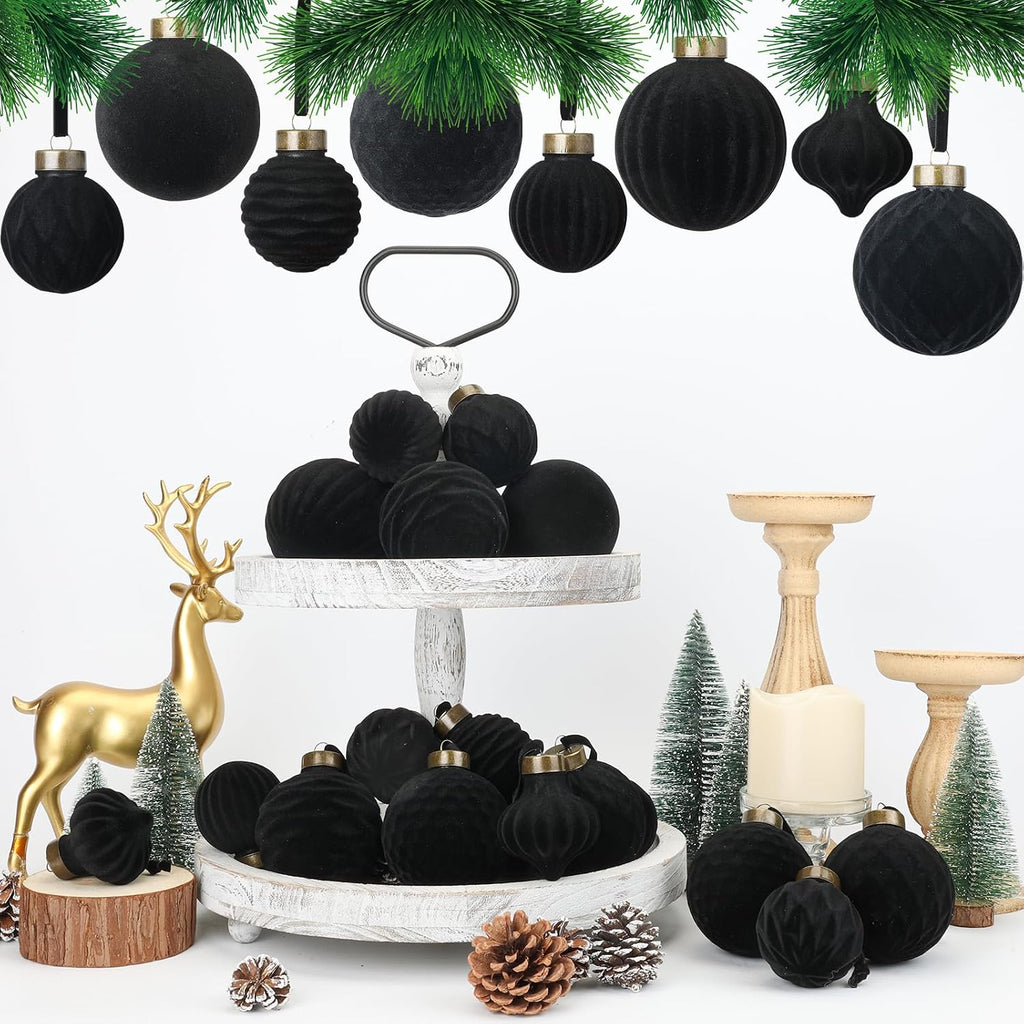 ZenNex 25Pack Velvet Christmas Ball Ornaments for Christmas Tree,Black