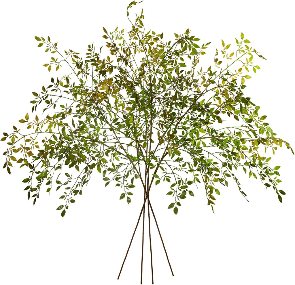 Ttranewsoo 4Pcs Artificial Greenery Stems, 43.3" Nandina Branches Tall Faux Plant Stems for Vase, Greenery Decor Stems Leaves Bunches for Shop Garden Office Home Décor,Orange