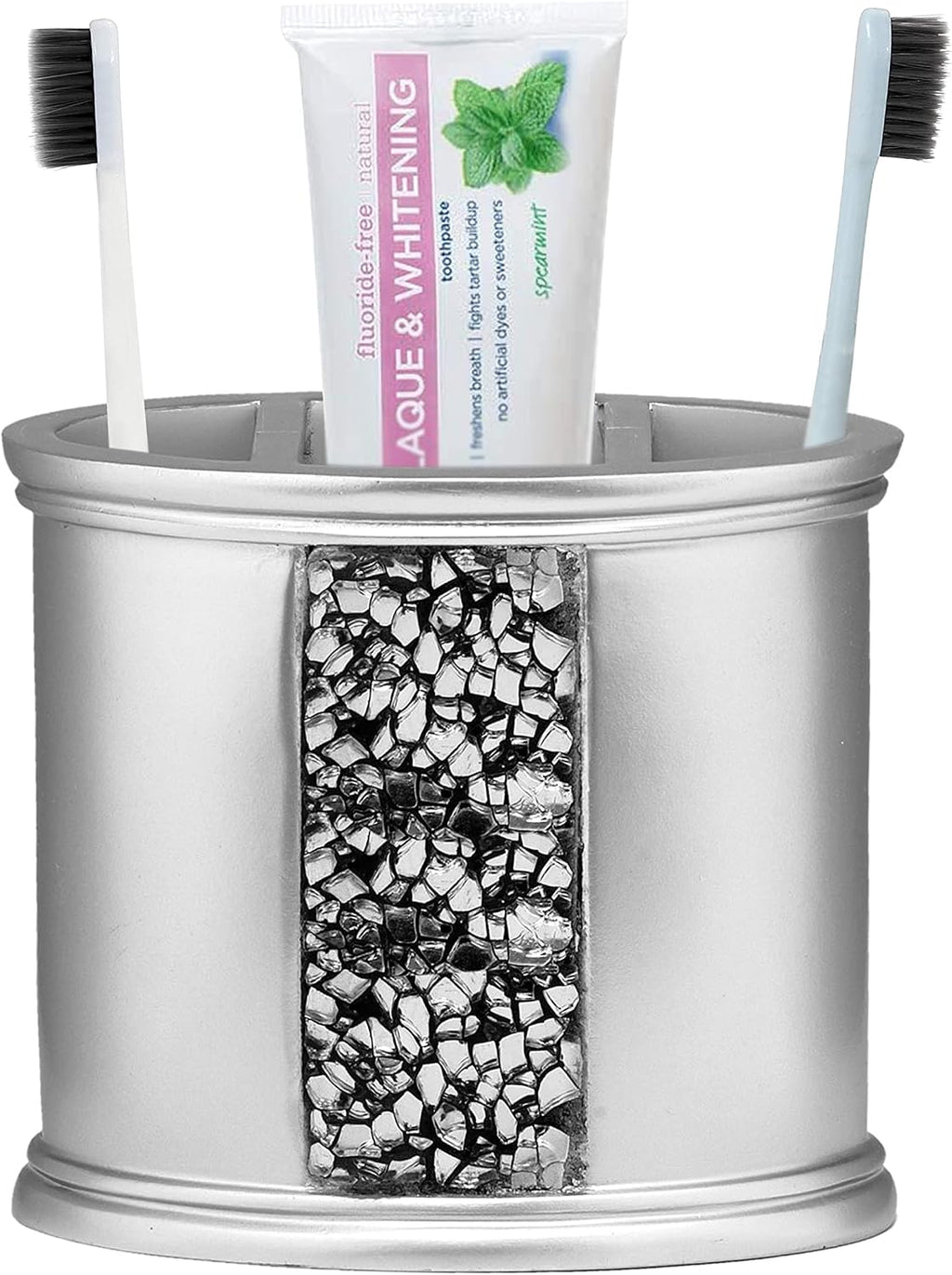 Zahari Home Sinatra Bath Tooth Brush Holder Modern Tooth Brush and Toothpaste Holder, Silver