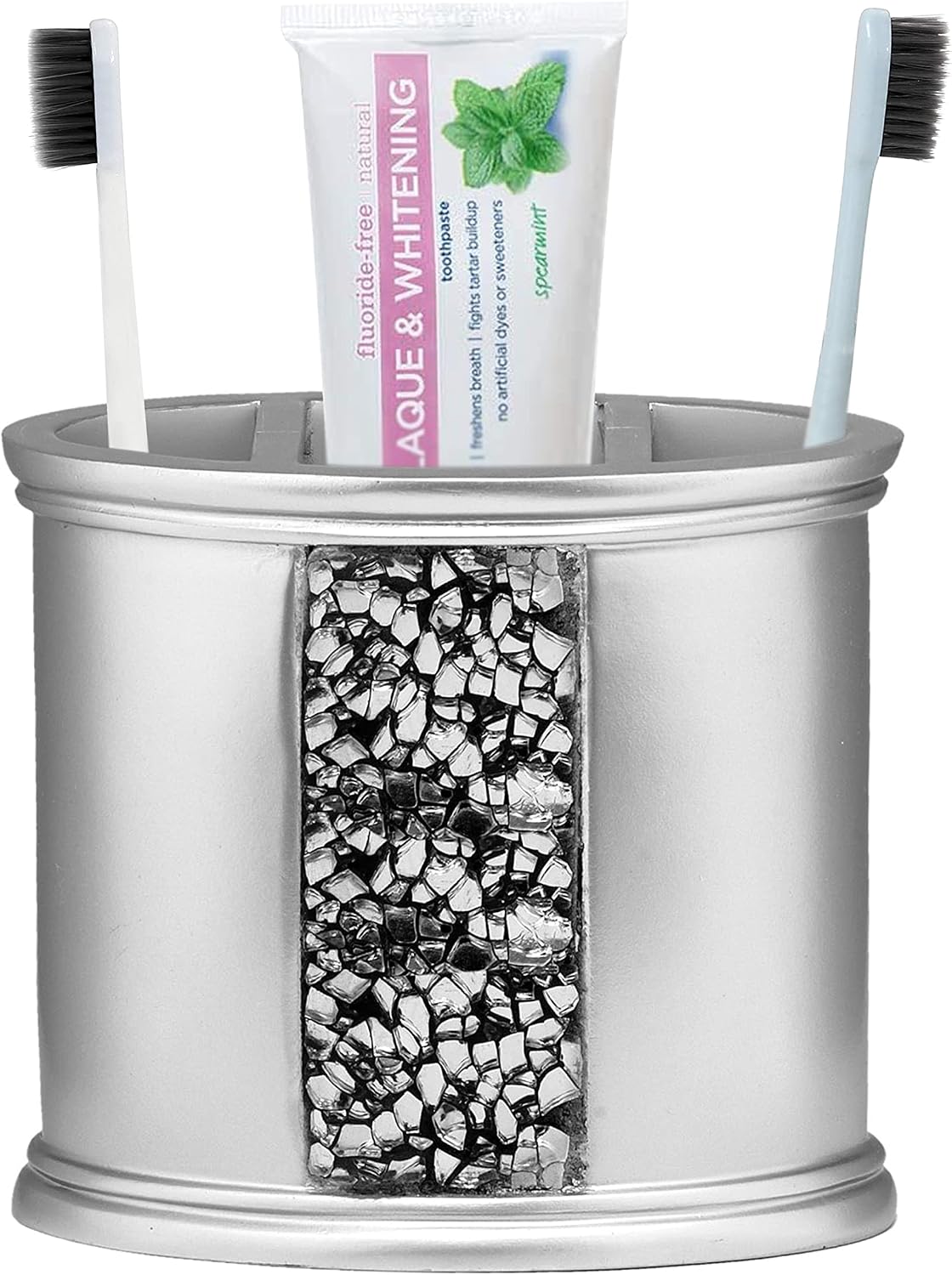 Zahari Home Sinatra Bath Tooth Brush Holder Modern Tooth Brush and Toothpaste Holder, Silver