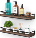 Meangood Walnut Floating Shelves for Wall, 17 inch Bathroom Shelf, Set of 2