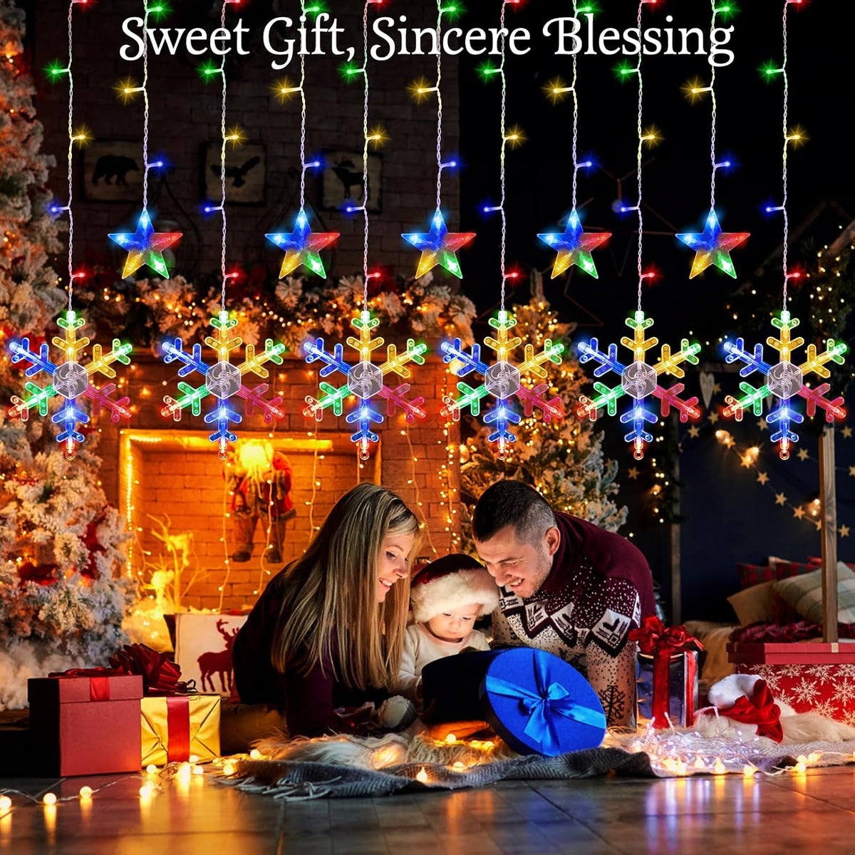 Lewondr 138 LED Christmas String Curtain Lights with 6H Timer & 8 Modes