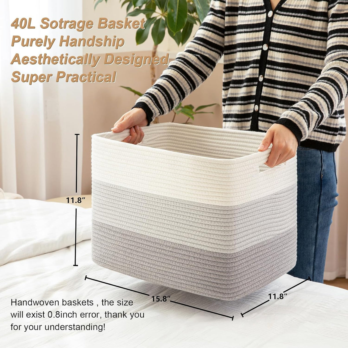 2 Pack Woven Storage Baskets for Closet, Toy Basket with Handles