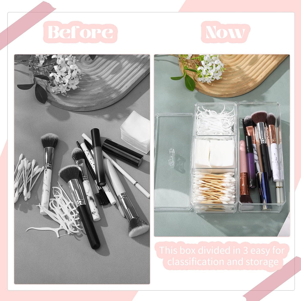 2 Layer Qtip Holder Transparent 3 Compartments Cotton Ball and Swab Holder Organizer with Lid,Jar for Cotton Rounds,Bathroom Containers,Clear Acrylic Desk Organizer for Makeup Pads,Cosmetics Bedroom