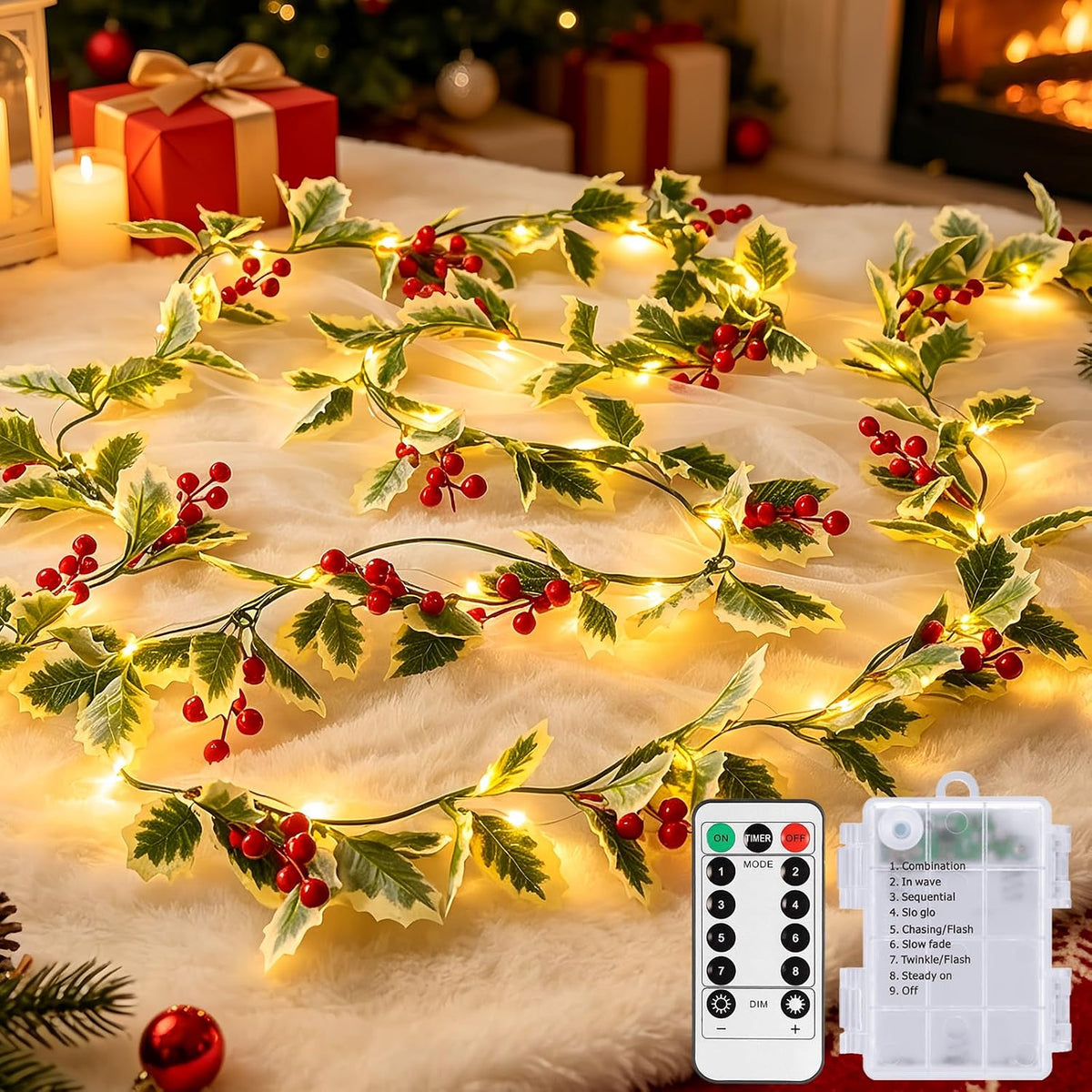 JMEXSUSS 48 LED Christmas Garland with Lights, Battery Operated, 15.75 FT