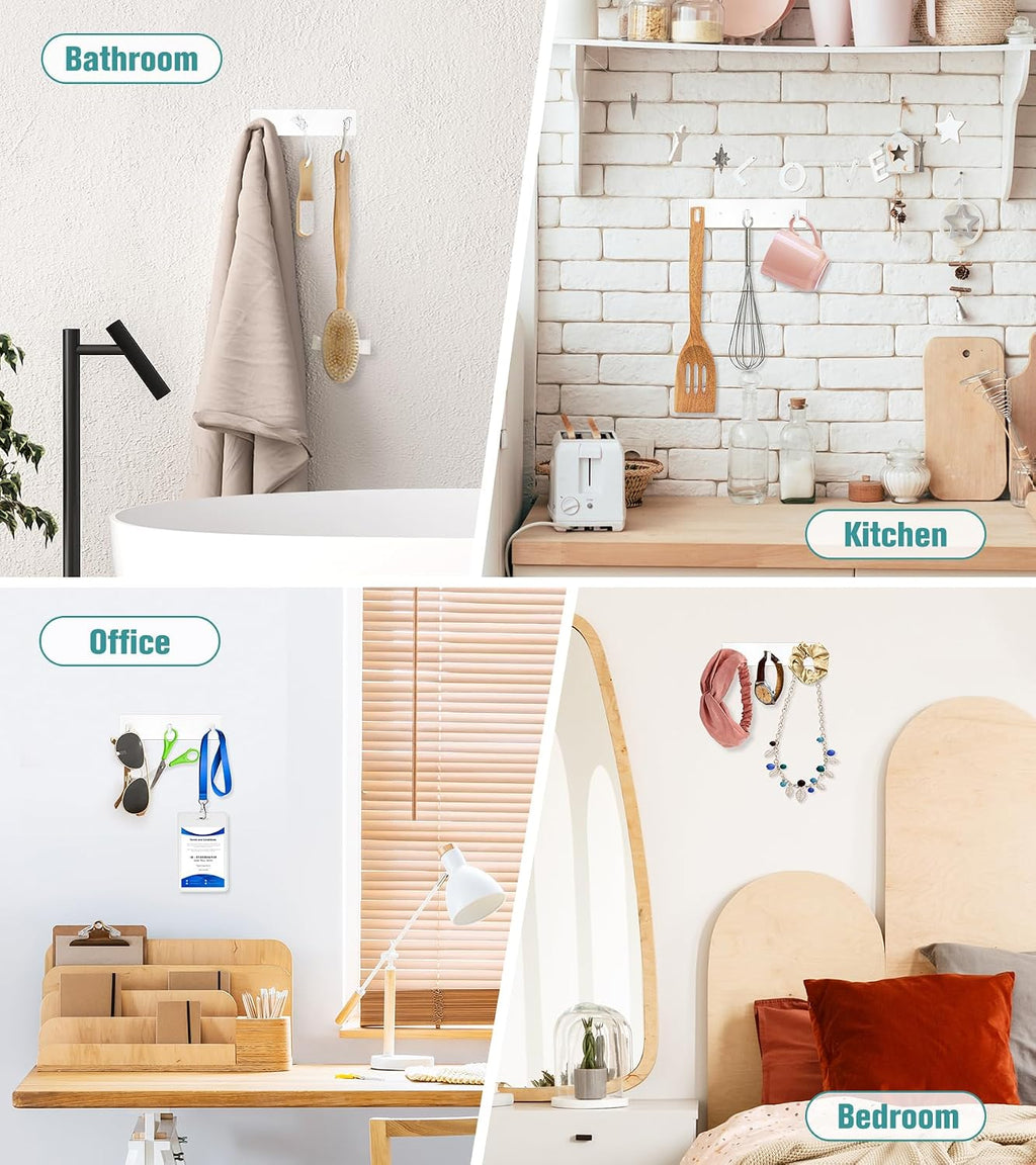 RELBRO Key Holder Wall Mount, Key Rack with 3 Hooks, Small, White