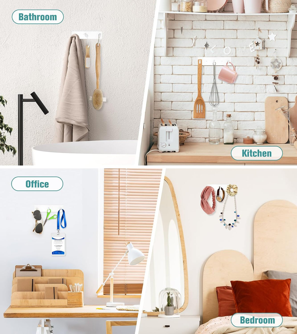 RELBRO Key Holder Wall Mount, Key Rack with 3 Hooks, Small, White