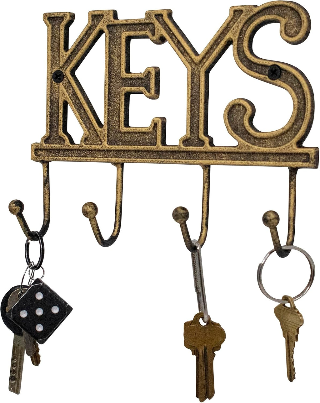 Stephanie Imports Rustic Cast Iron Keys Holder with 4 Key Hooks for Wall Mount (Antique Gold)