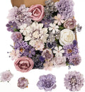 30 Pcs Artificial Flowers Combo Purple Flowers Mix Silk Flowers Dahlia Roses with Stems for DIY Wedding Bridal Bouquets, Baby Shower, Floral Arrangement, Table Centerpieces, Home Decorations