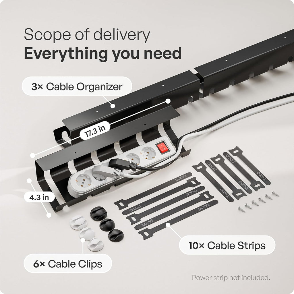 PAMO Cable Management Under Desk, Set of 3 - Black