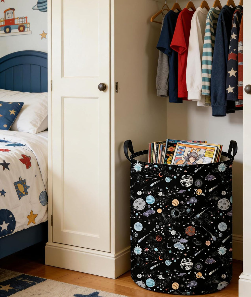 Moon and Stars Laundry hamper Baby Laundry Hamper Collapsible Canvas Waterproof Storage Bin for Kids Clothes Organizer Basket Clothes hamper Star Room Decor(Moon)