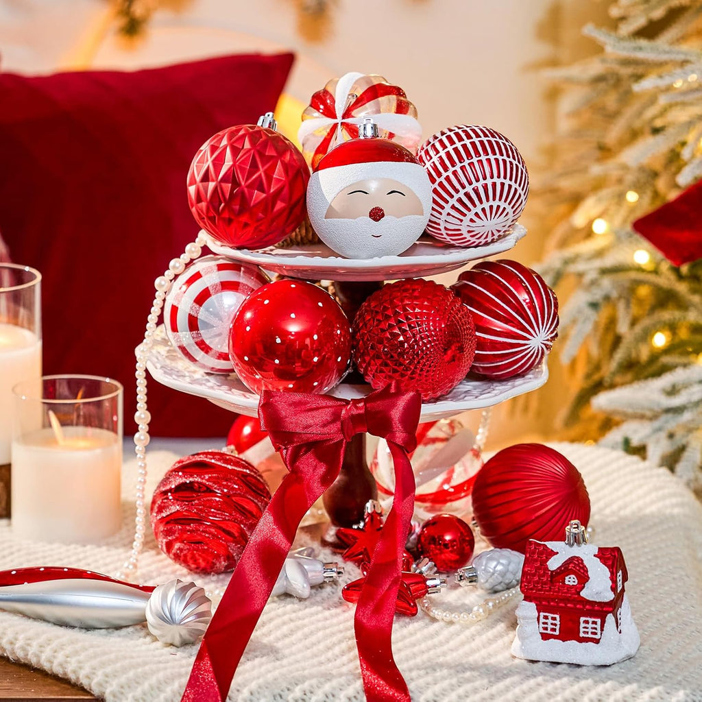 JORNOY 106CT Christmas Ball Ornaments Set, Red & White