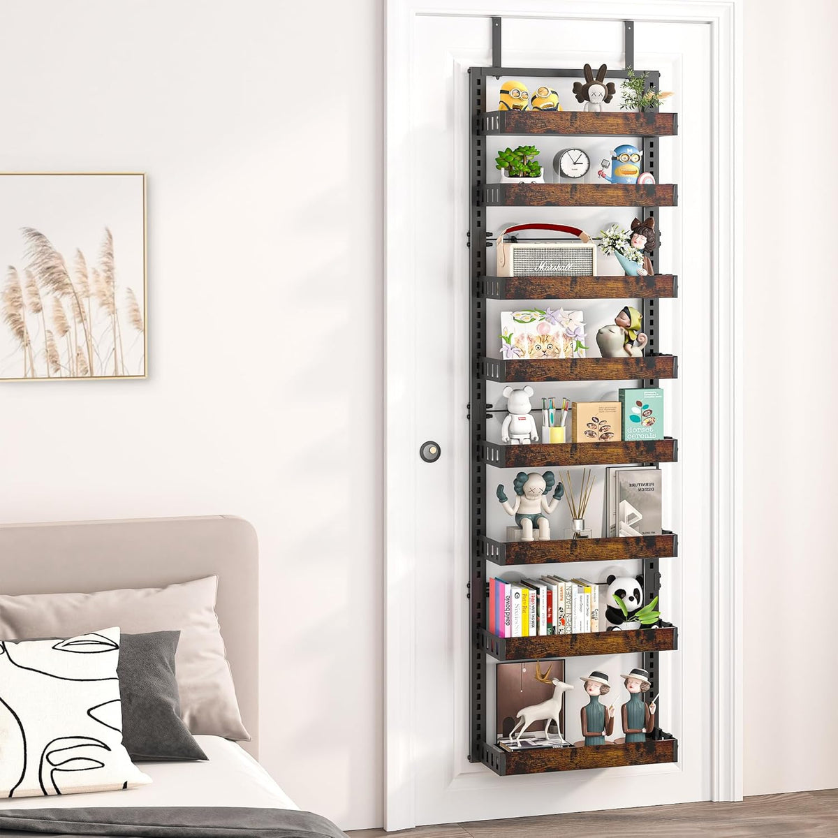 BUKFEN 8-Tier Over the Door Pantry Organizer, Adjustable Wooden Basket