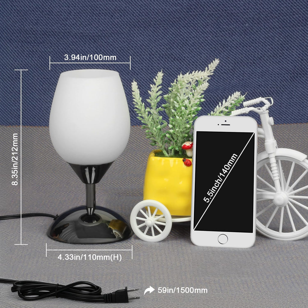 Touch Control Table Lamp Dimmable Small Lamp, Ambient Light with Opal Glass Shade Simple Night Light, Modern Accent Lamp Bedside Nightstand Lamp for Bedroom Living Room, E12 Bulb Included