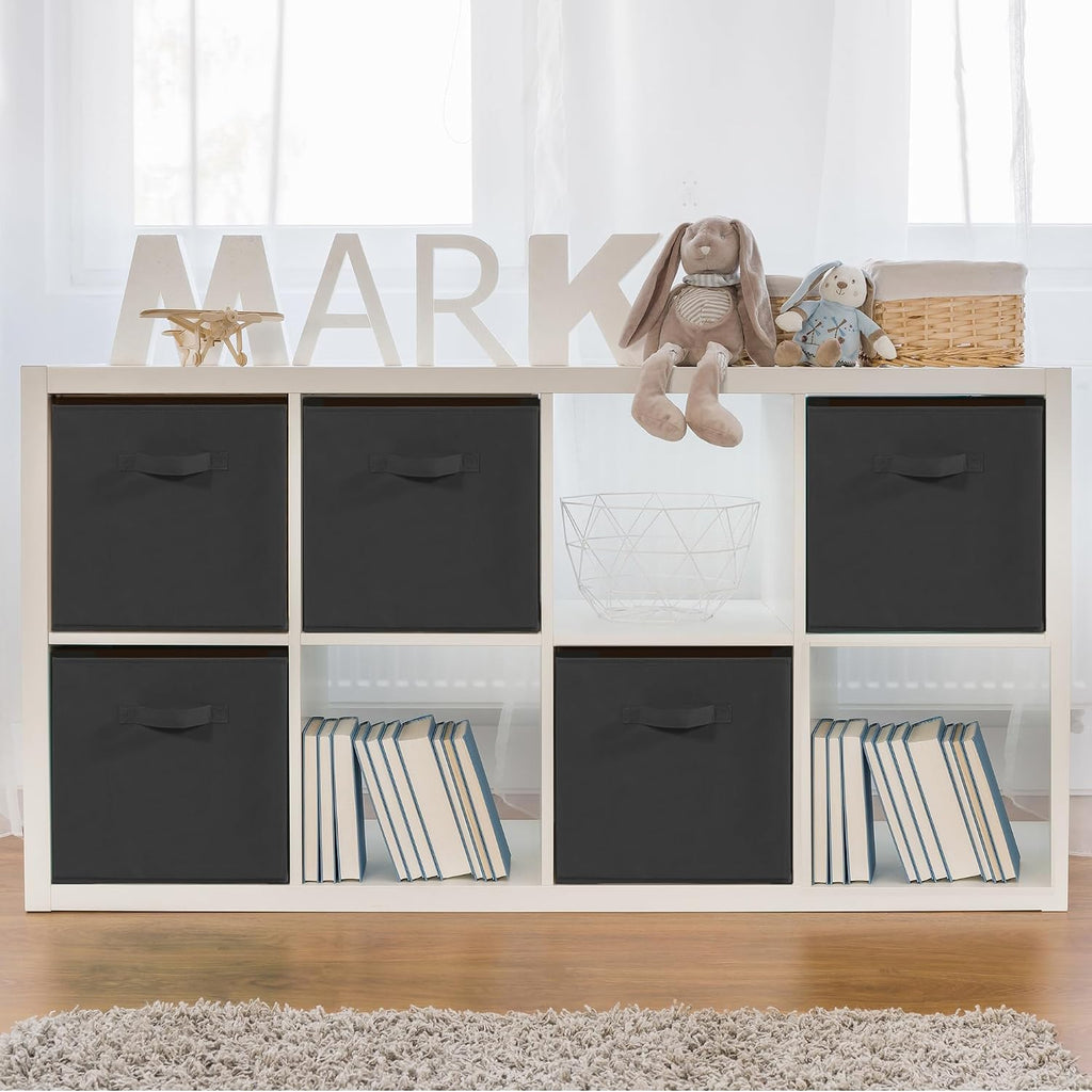 11" Fabric Storage Bins, Collapsible Storage Cubes Organizer with Handles, Heavy Duty Cube Organizer for Home, Office, Shelves, Closets, Bedroom, Living Room, 5 Pack, Black