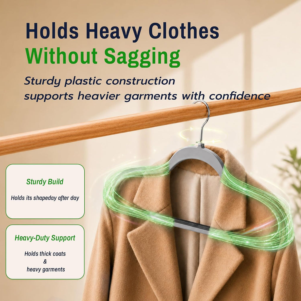 Plastic Hangers 30 Pack, Non-Slip Space-Saving Clothes Hangers, Gray
