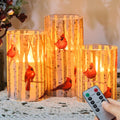 Cardinal Flameless Candles with Remote and Timer, 3 Pack Real Wax LED Glass Pillar Candles Battery Operated Flickering 3D Wick Red Bird Candles for Christmas Holiday Home Decor (3”x4”5”6”)