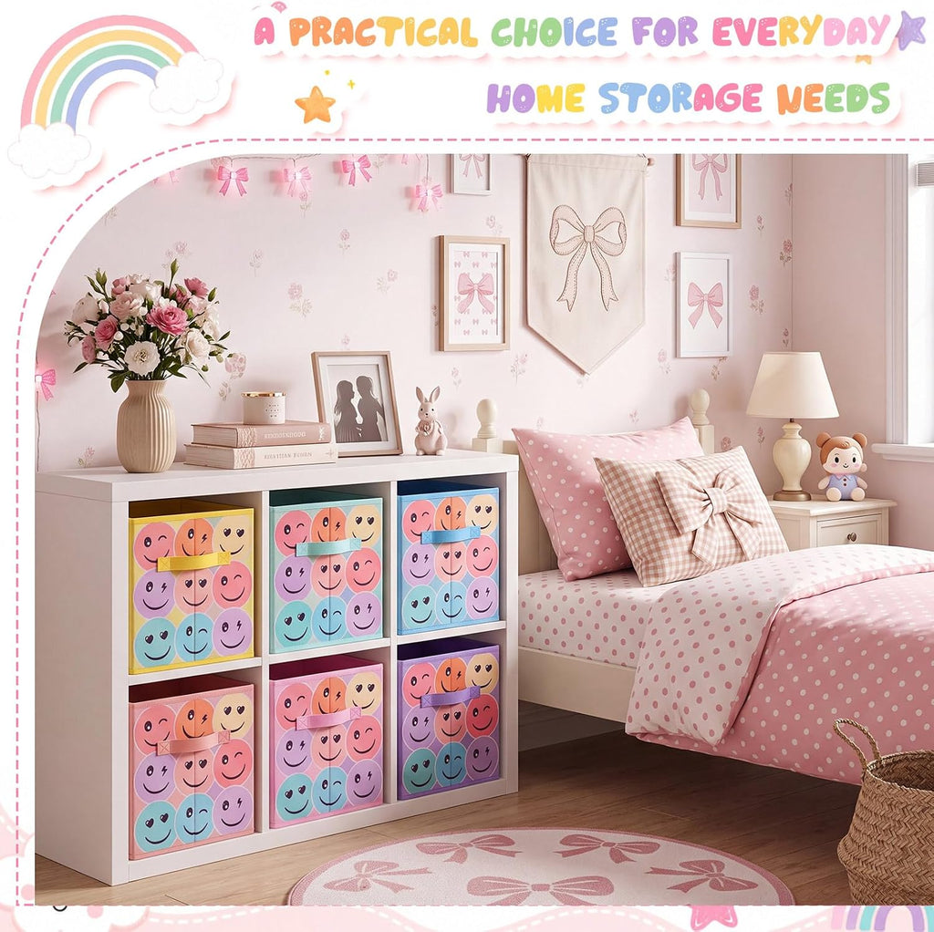 Reallnaive 6 Pcs 11 Inch Pastel Fabric Book Bins Classroom Storage Cubes