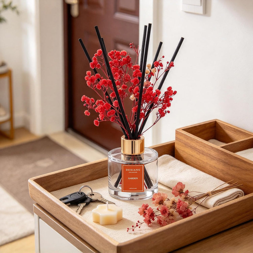 Reed Diffuser Set,3.38 fl oz (100 ml) Garden Oil Diffusers with 6 Reed Sticks for Bathroom Shelf Decor Home Fragrance Reed Diffuser