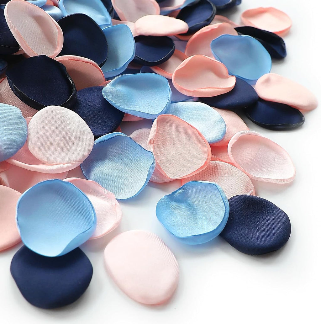 Floroom 300pcs Rose Petals Navy Blue Blush Faux Silk Flower Petals for Wedding Flower Girl Basket Aisle Scatter Dinner Table Centerpieces Party Confetti Bridal Shower Romantic Night Decoration