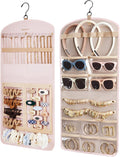 BAGSMART Hanging Jewelry Organizer Claw Clip Necklace Holder Roll for Hair Ties, Headbands, Clips, Earrings, Necklaces, Glasses Double-Sided on Closet, Wall, Door, 1 piece, Large-Baby Pink