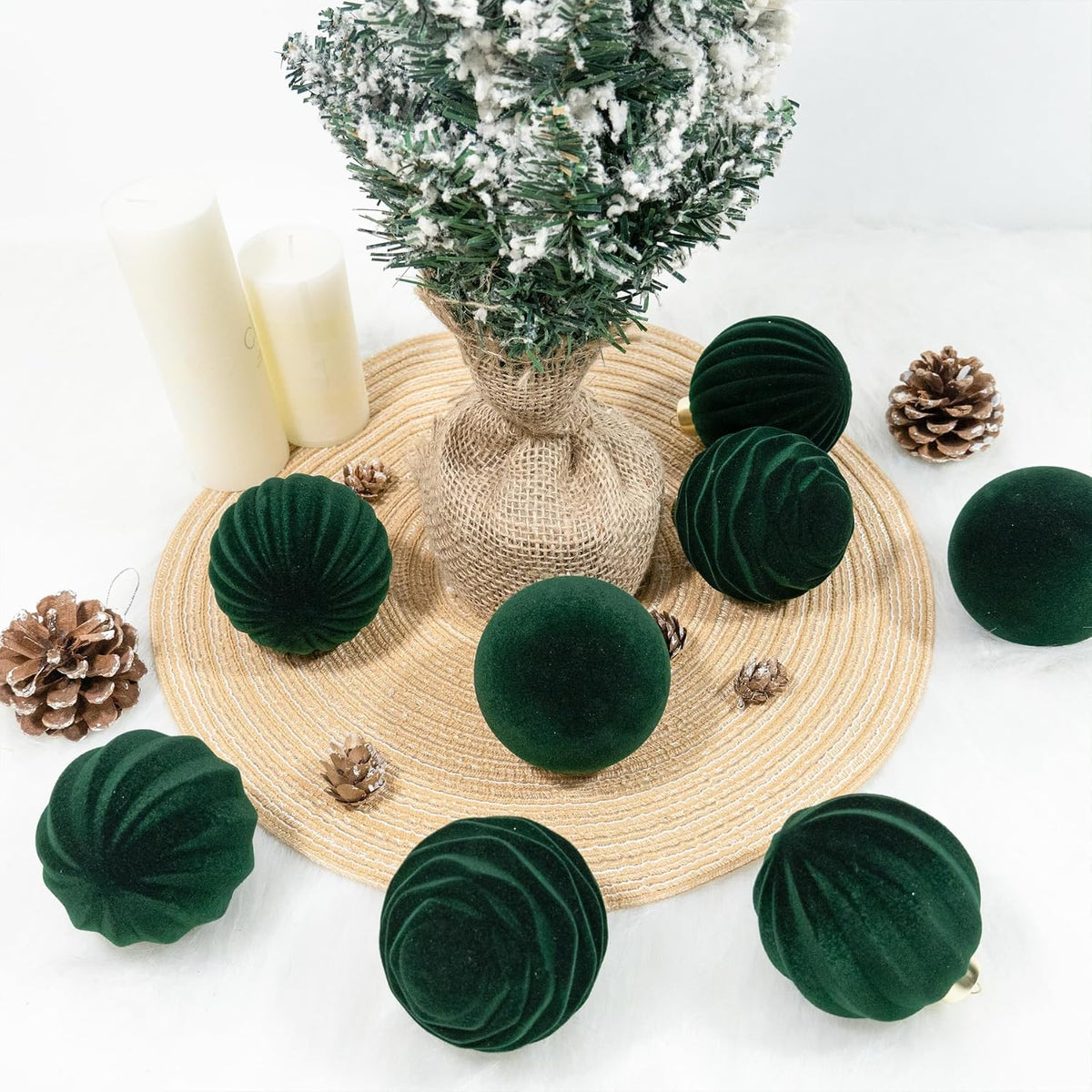 Hismir 12 Pcs 3.15 Inch Velvet Christmas Tree Ornaments Bulk Flocked Balls