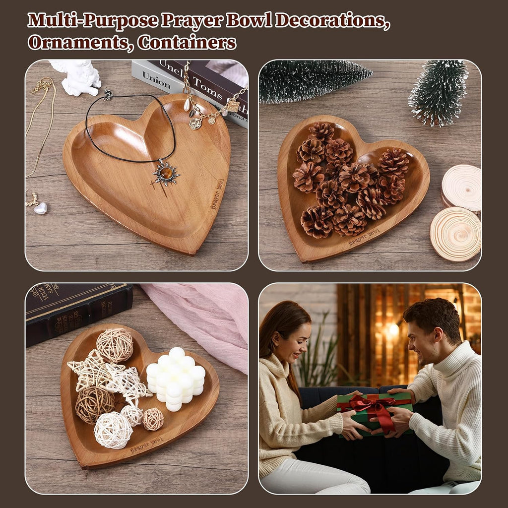 Heart Prayer Bowl with Cross, Dough Wooden Prayer Bowl with Engraved Cross and 24 Cards, Religious Christian Gifts for Women Devotional Prayer Gifts Prayer Room Decor