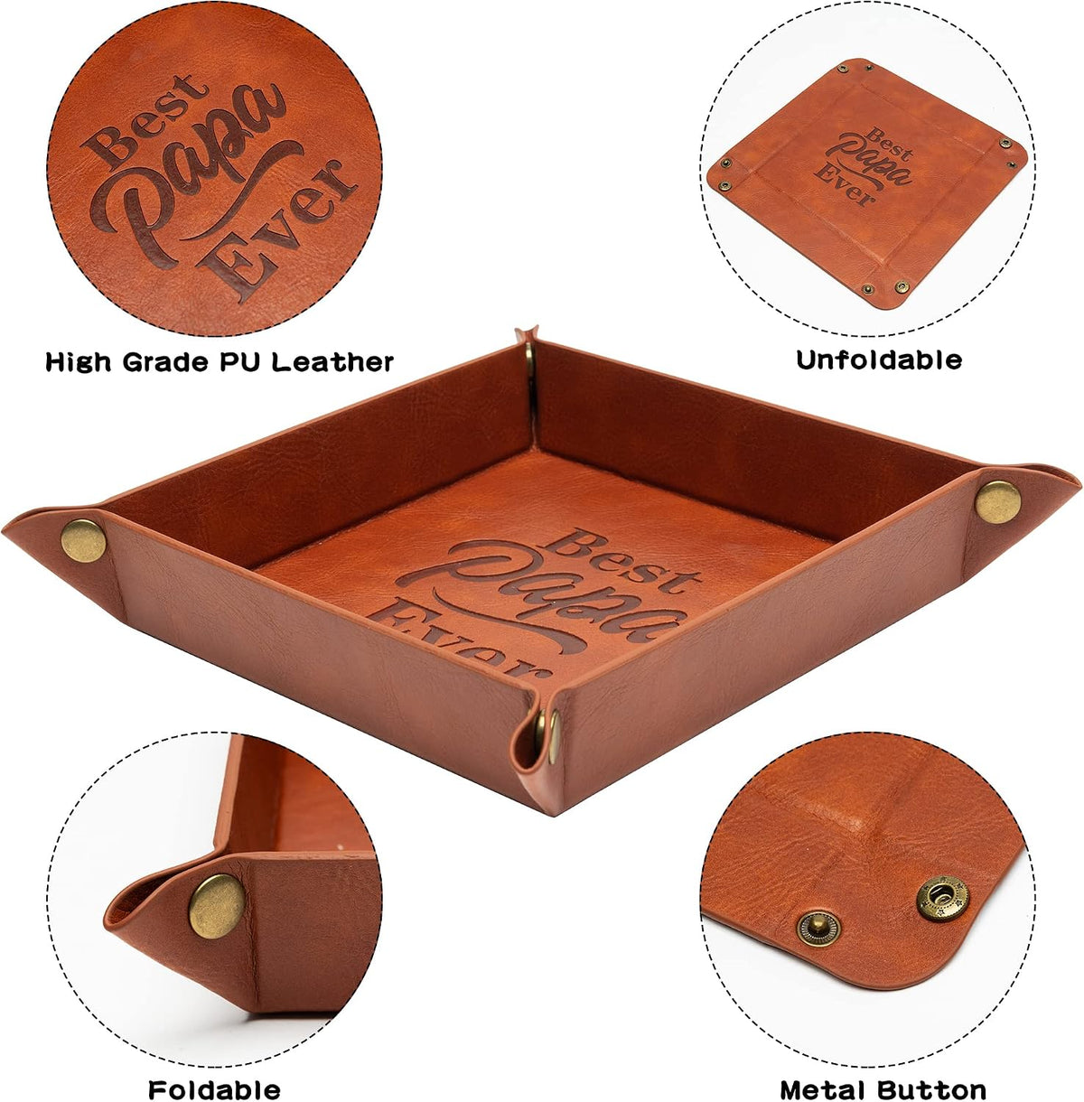 Haooryx Best Papa Ever PU Valet Tray and Keychain Desktop Storage Organizer