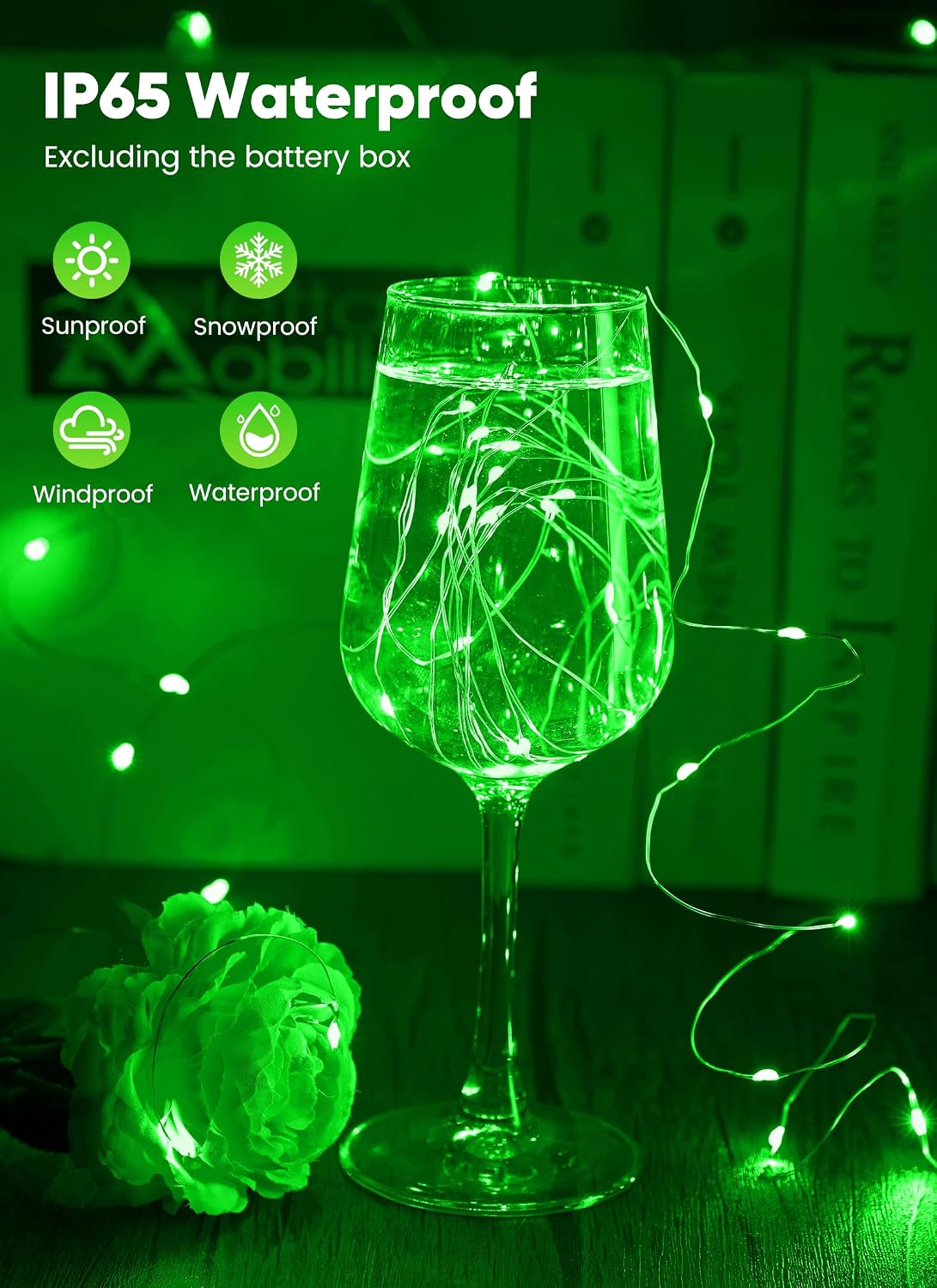 Minetom 33FT 100LED Fairy Lights Battery Operated, Green String Lights