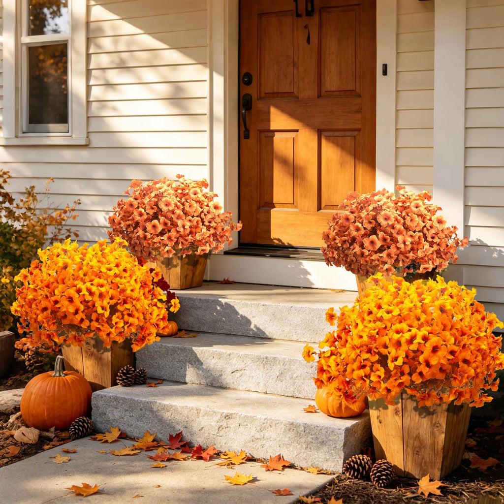 16 Bundle Artificial Fall Petunias, Faux Outdoor Flowers for Outdoor