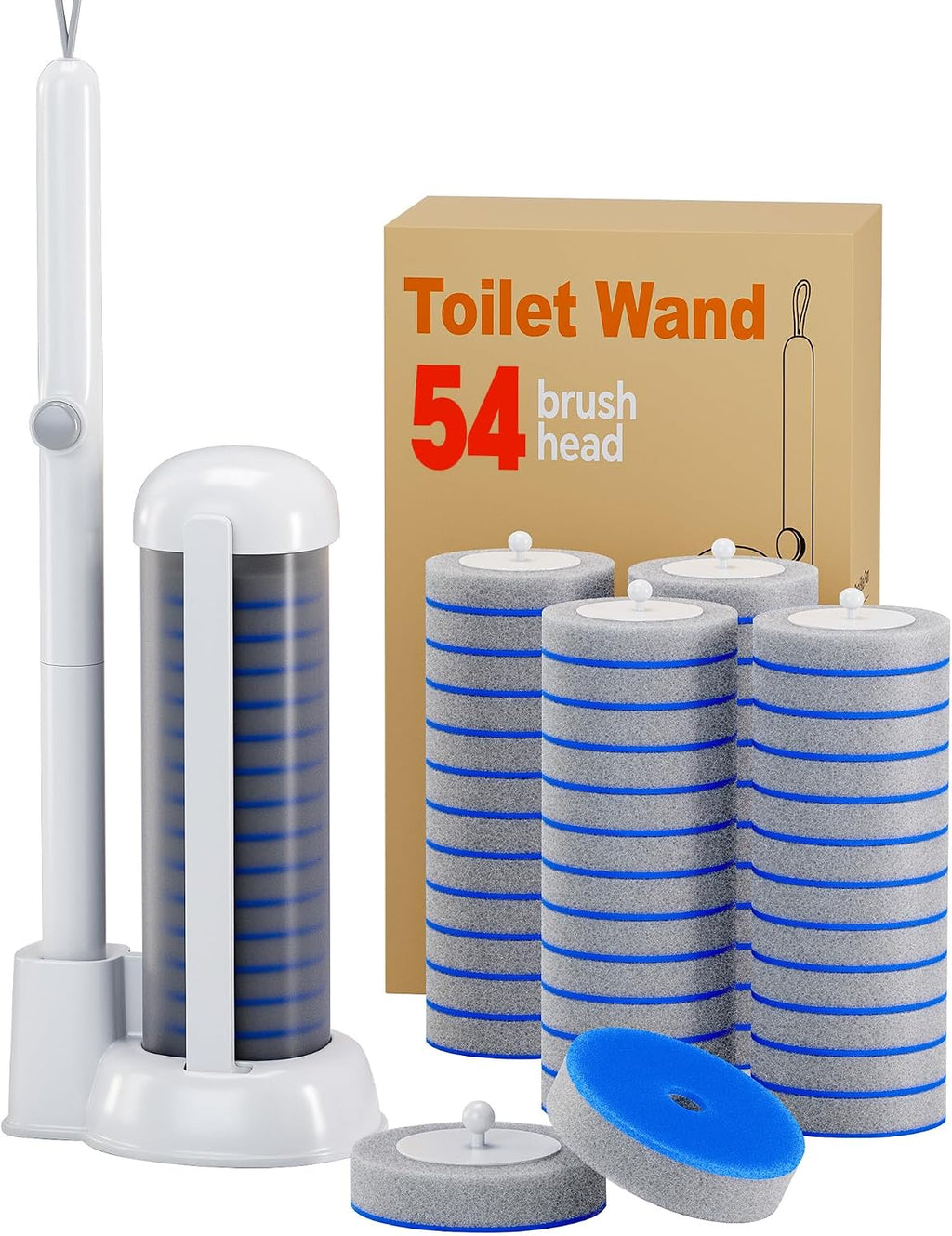 Ctime Disposable Toilet Brushes and Holder Set, 1 Pack with 54 Refills