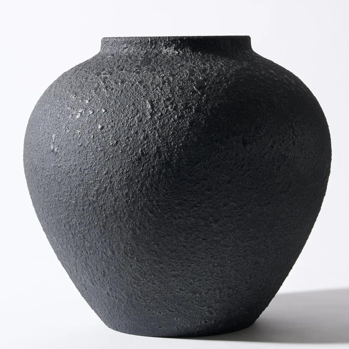SilkSerenade Large Black Round Vase for Flowers & Table Centerpieces - 11 Inch Rustic Textured Earthy Stone Look, Matte Big Vessel Decorative Arina Modern Farmhouse Wabi Sabi Decor Living Dining Room